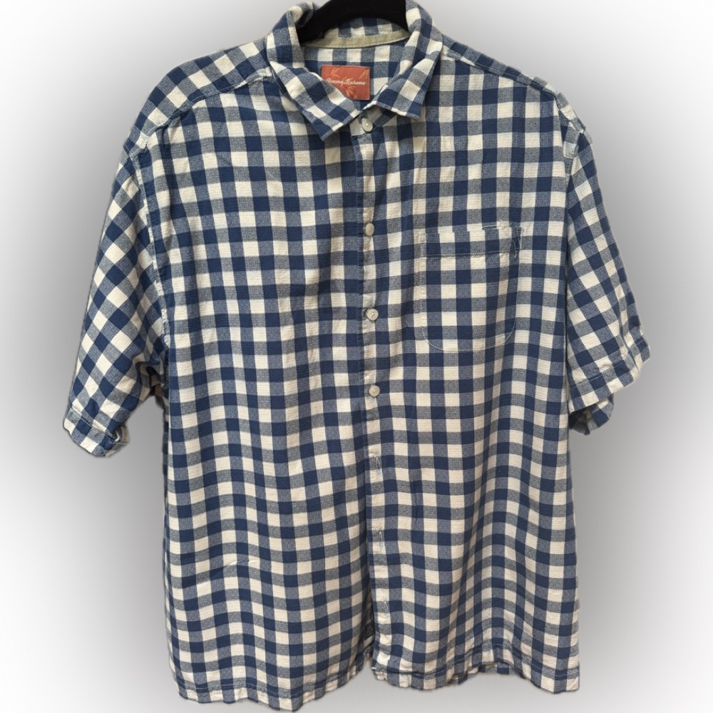 Tommy Bahama Blue and White Checkered Men's Shirt